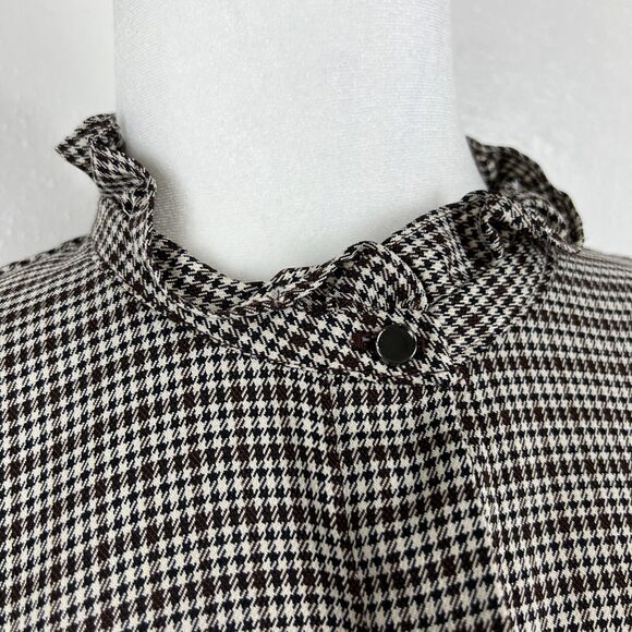 Maison de Roem Button Up Top Women Medium Black Houndstooth Long Sleeve Ruffled - Picture 6 of 15